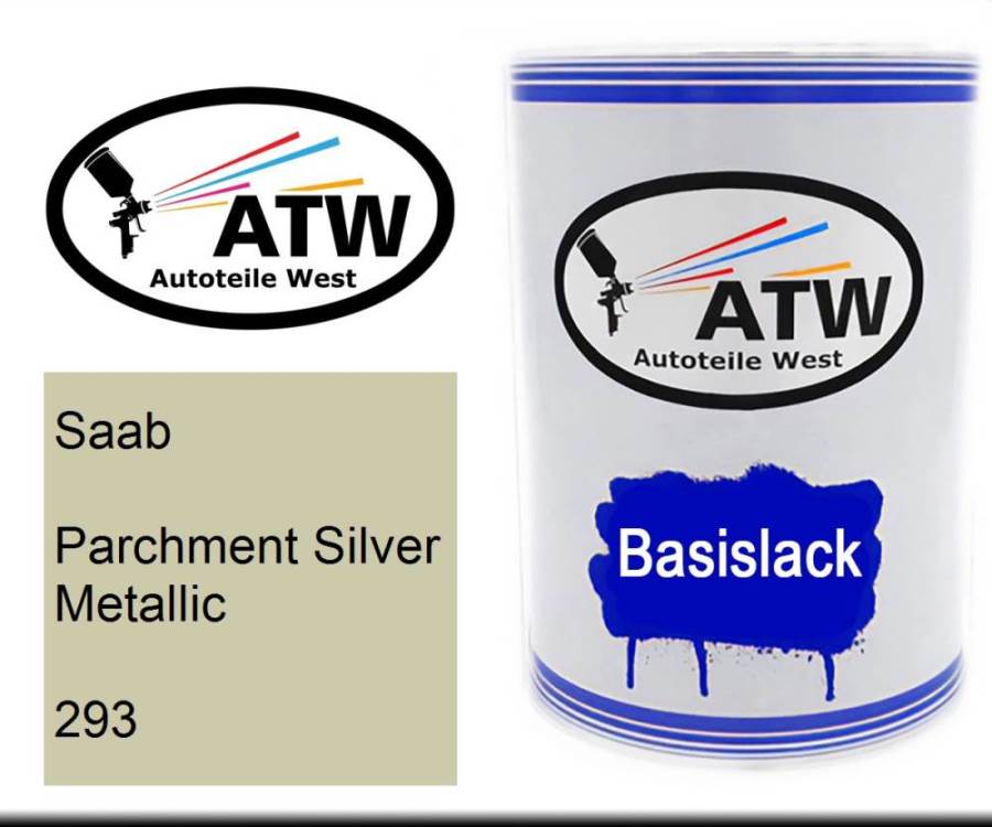 Saab, Parchment Silver Metallic, 293: 500ml Lackdose, von ATW Autoteile West.